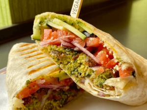 Vegan grilled wrap with veggies.