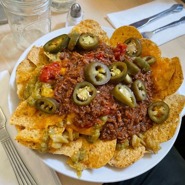 Mac-n-cheese loaded nachos at The Red Fern